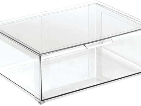 Mdesign Caja de plástico transparente grande - Organizador de armarios apilable y rígido con cajón de plástico libre de BPA - Caja para guardar zapatos, accesorios y otros objetos - transparente Reacondicionado Supply