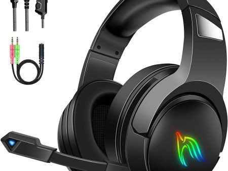 Casco Gaming, Auriculares Gaming, Cascos con estéreo 3D, 360° micrófono Ajustable, 50 mm Drivers, Ruido Reducción, iluminación RGB, Compatible con Xbox One PC Tableta Nintendo Switch Embalaje Deteriorado Online